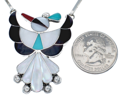 Zuni Thunderbird Multicolor Inlay Sterling Silver Link Necklace Set JX127060
